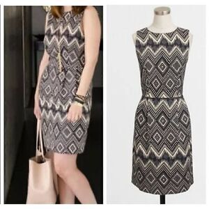 J. Crew Womens Size 8 Navy/Cream Textured Diamond Print Sleeveless Dress